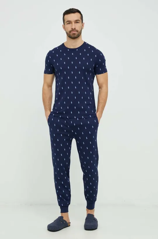 Bombažne pižama hlače Polo Ralph Lauren mornarsko modra
