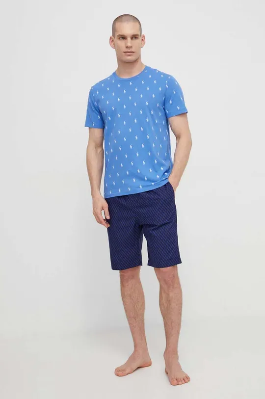 Хлопковая пижамная футболка Polo Ralph Lauren голубой