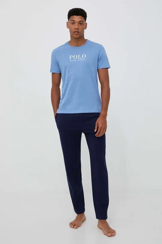 modra Bombažen pižama t-shirt Polo Ralph Lauren Moški