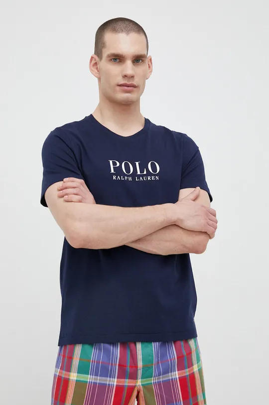 Хлопковая пижамная футболка Polo Ralph Lauren тёмно-синий