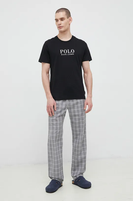Βαμβακερή πιτζάμα μπλουζάκι Polo Ralph Lauren μαύρο