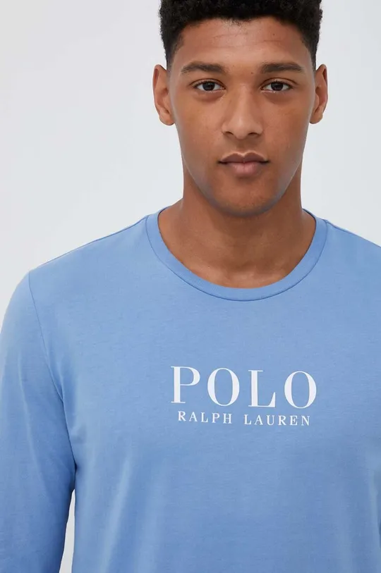 modrá Bavlnené tričko s dlhým rukávom Polo Ralph Lauren Pánsky