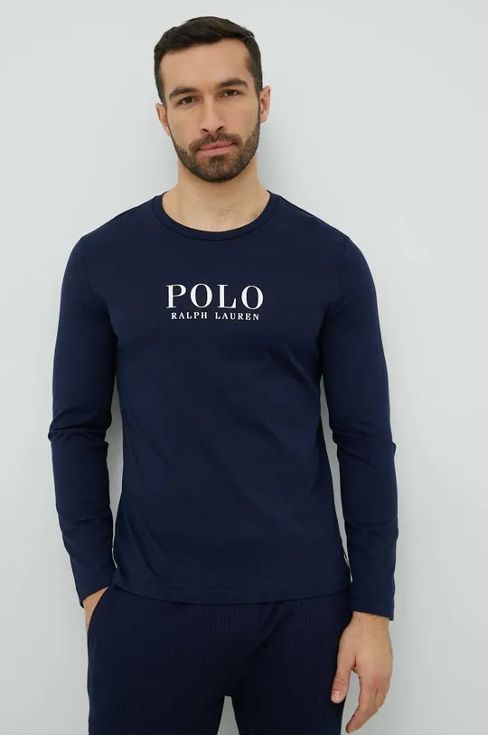 tmavomodrá Bavlnené tričko s dlhým rukávom Polo Ralph Lauren Pánsky