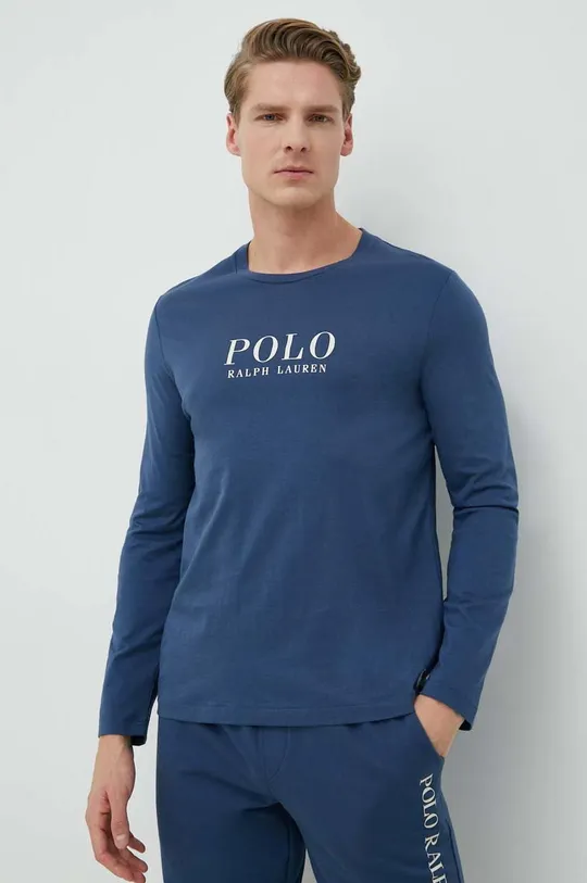 tmavomodrá Bavlnené tričko s dlhým rukávom Polo Ralph Lauren Pánsky