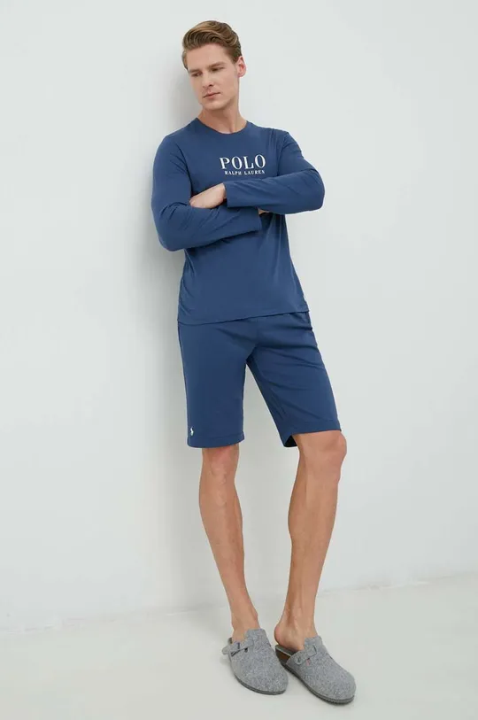 Βαμβακερή μπλούζα πιτζάμας με μακριά μανίκια Polo Ralph Lauren σκούρο μπλε