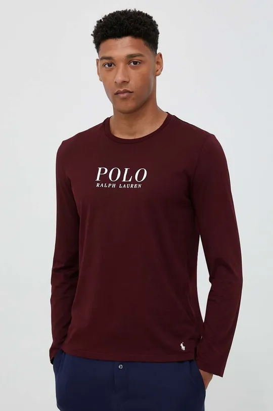 Βαμβακερή μπλούζα πιτζάμας με μακριά μανίκια Polo Ralph Lauren μπορντό