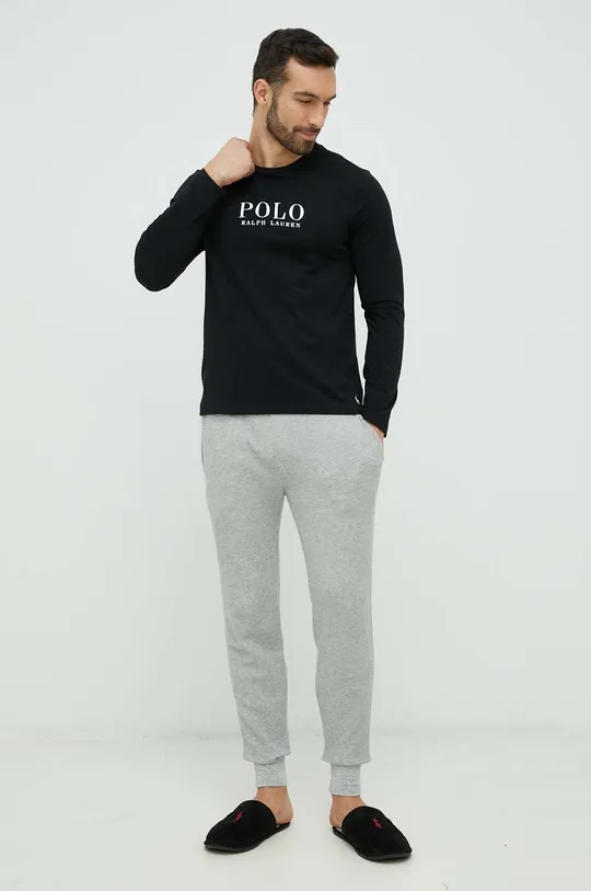 Βαμβακερή μπλούζα πιτζάμας με μακριά μανίκια Polo Ralph Lauren μαύρο