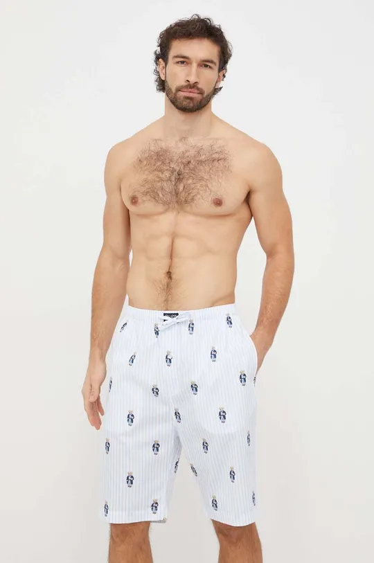 Bombažne pižama kratke hlače Polo Ralph Lauren modra