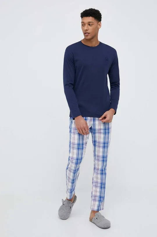 United Colors of Benetton spodnie piżamowe bawełniane niebieski