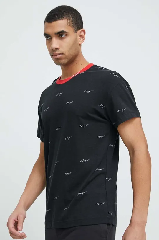 μαύρο Βαμβακερό t-shirt HUGO Ανδρικά
