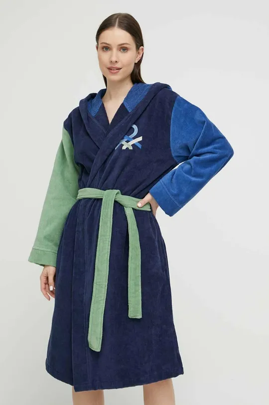 Хлопковый халат United Colors of Benetton тёмно-синий