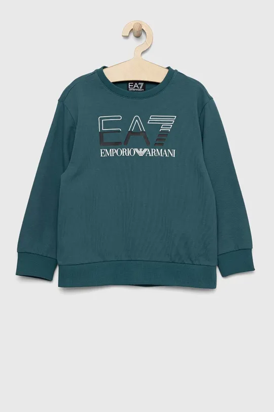 zelena Otroški bombažen pulover EA7 Emporio Armani Fantovski