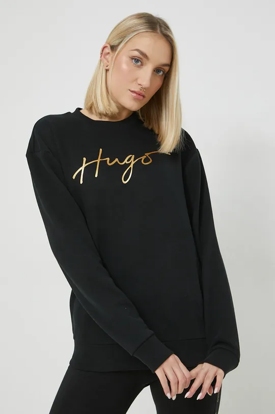 črna Bombažen pulover HUGO Ženski