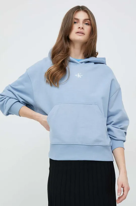 modra Bombažen pulover Calvin Klein Jeans Ženski