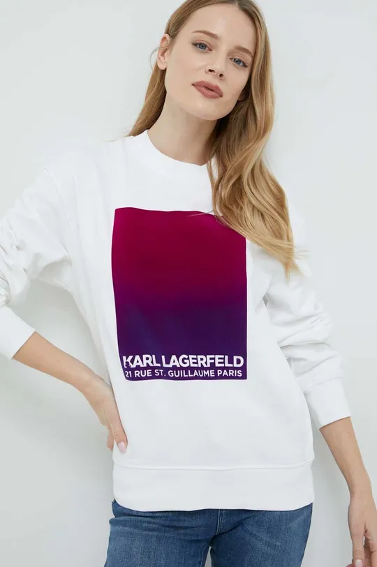 bijela Pamučna dukserica Karl Lagerfeld Ženski