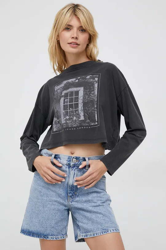 γκρί Βαμβακερή μπλούζα με μακριά μανίκια Pepe Jeans Lizzy Γυναικεία