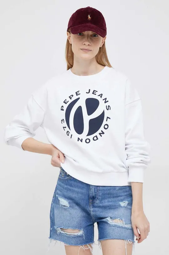bela Bombažen pulover Pepe Jeans Wyllile Ženski