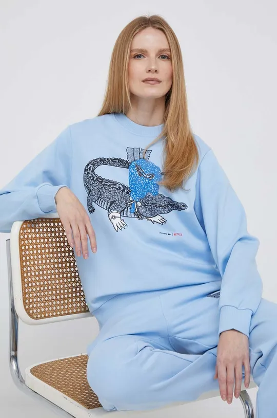 modra Bombažen pulover Lacoste x Netflix Ženski
