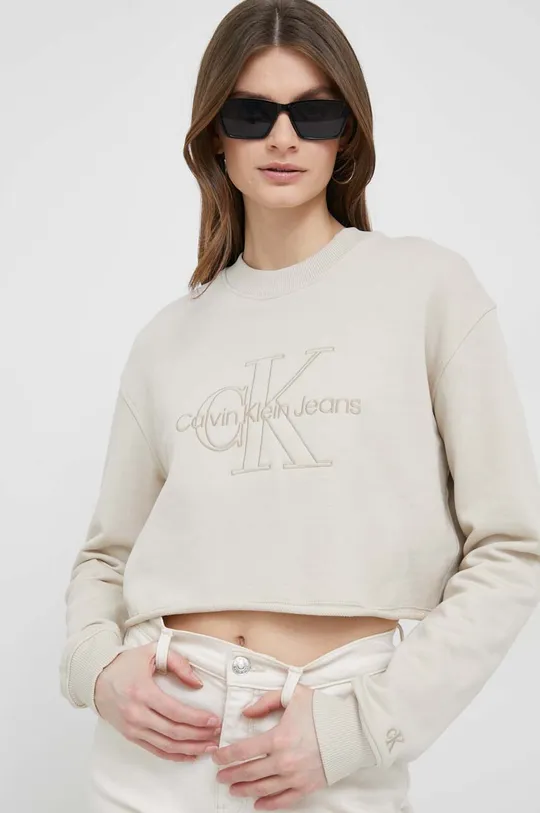 μπεζ Βαμβακερή μπλούζα Calvin Klein Jeans Γυναικεία