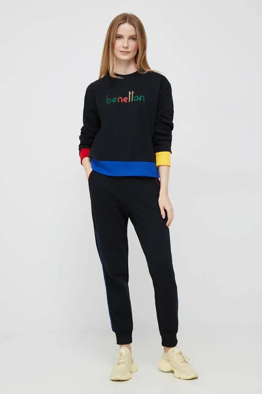 Bombažen pulover United Colors of Benetton črna