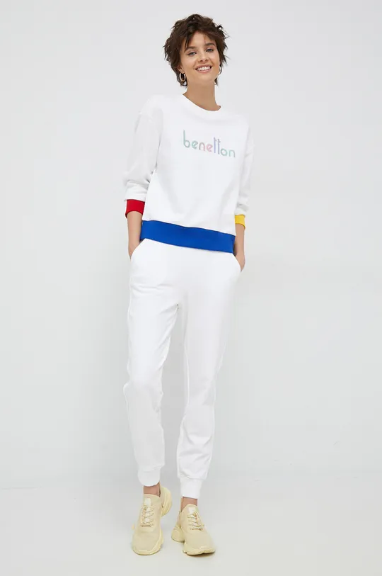 Βαμβακερή μπλούζα United Colors of Benetton λευκό