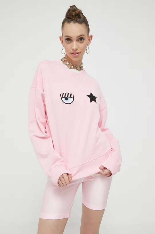 roza Bombažen pulover Chiara Ferragni Eye Star Ženski