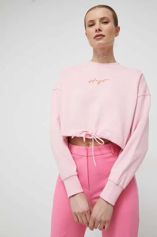 różowy HUGO bluza bawełniana Damski