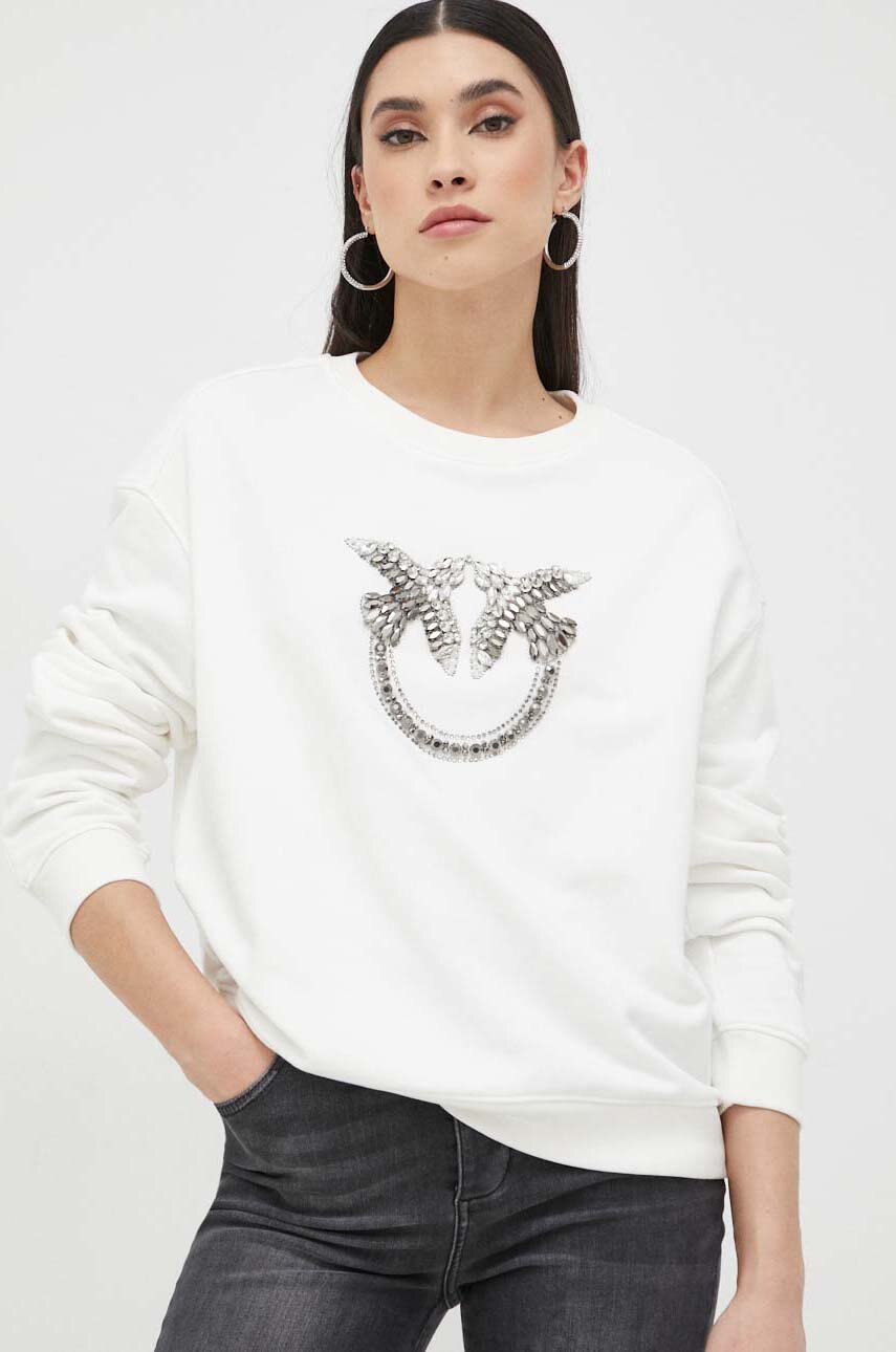Хлопковая кофта Pinko женская цвет белый с аппликацией | ANSWEAR.ua