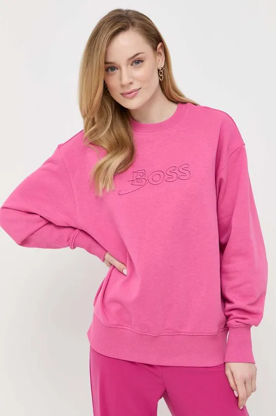 ροζ Βαμβακερή μπλούζα BOSS Γυναικεία