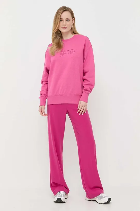 Βαμβακερή μπλούζα BOSS ροζ
