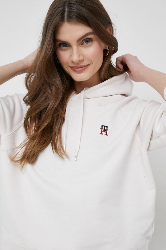 bijela Pamučna dukserica Tommy Hilfiger Ženski