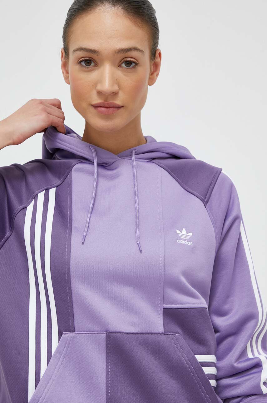Кофта adidas Originals женская цвет фиолетовый с капюшоном узор ...
