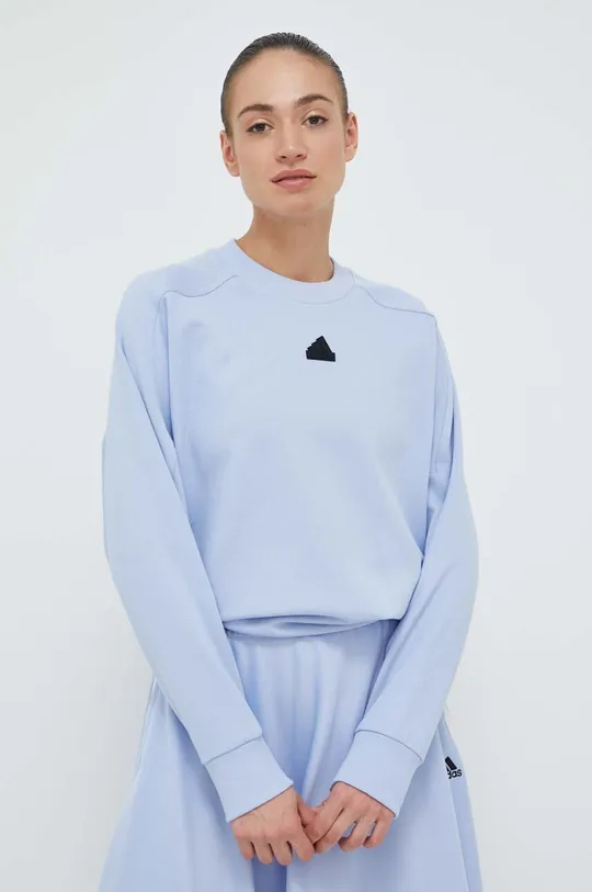 modra Bombažen pulover adidas Ženski