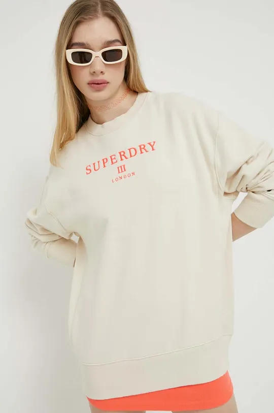 Bombažen pulover Superdry bež
