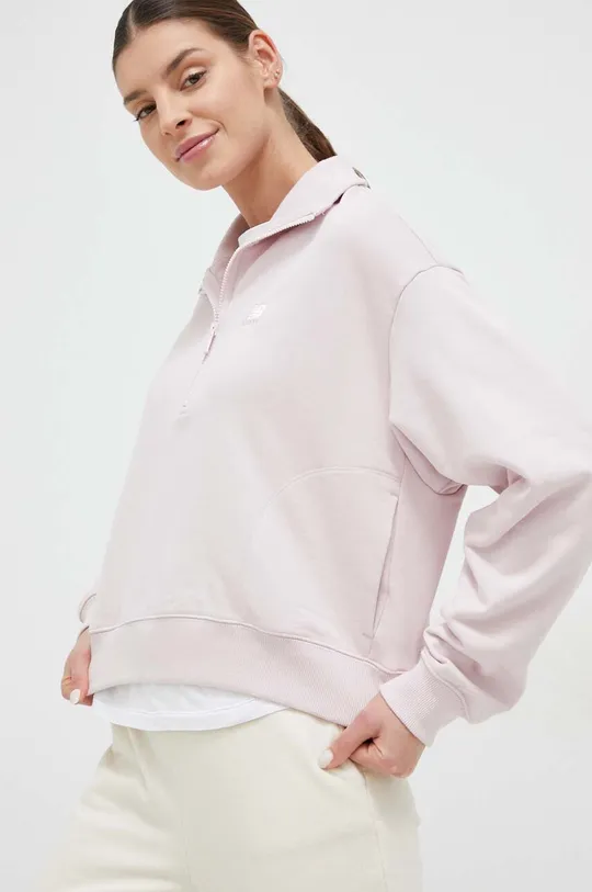roza Bombažen pulover New Balance Ženski