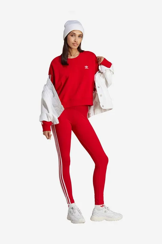 Памучен суичър adidas Originals 3-Stripes Cropped Sweatshirt червен