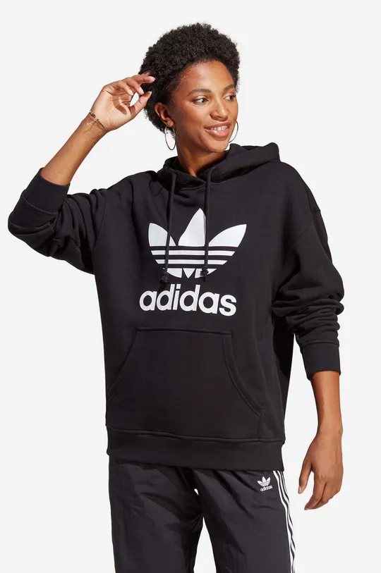 μαύρο Βαμβακερή μπλούζα adidas Originals Trefoil Hoodie Γυναικεία