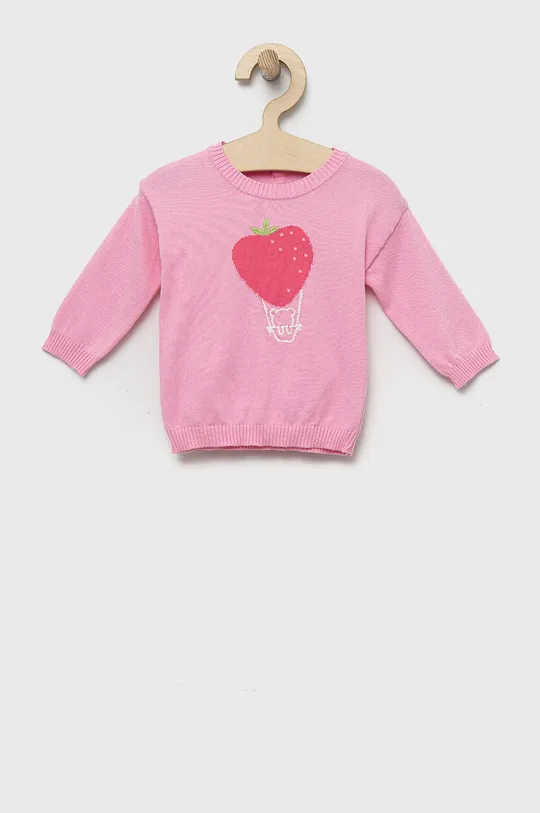 roza Bombažni pulover za dojenčke United Colors of Benetton Dekliški