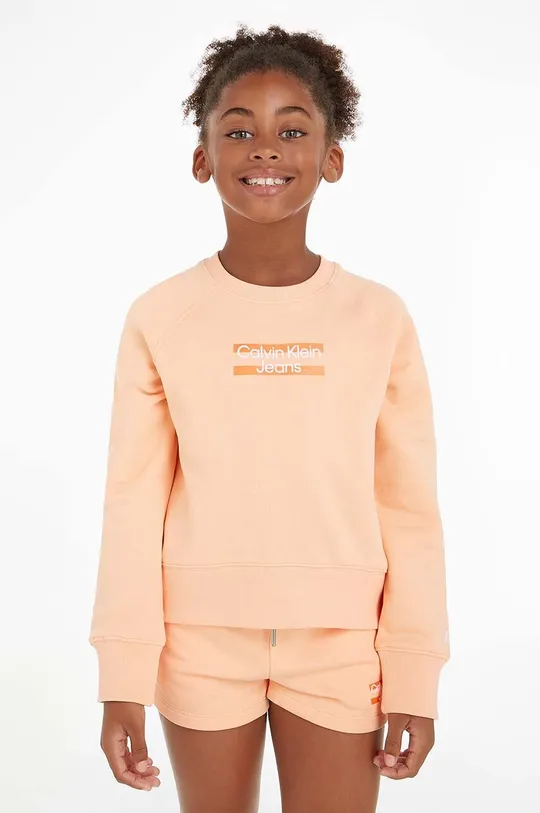 pomarańczowy Calvin Klein Jeans bluza bawełniana dziecięca Dziewczęcy