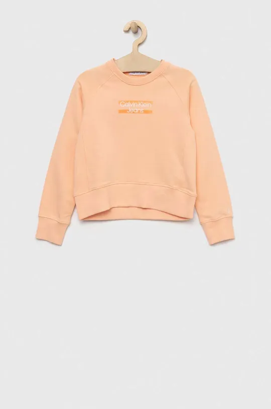 Παιδική βαμβακερή μπλούζα Calvin Klein Jeans πορτοκαλί