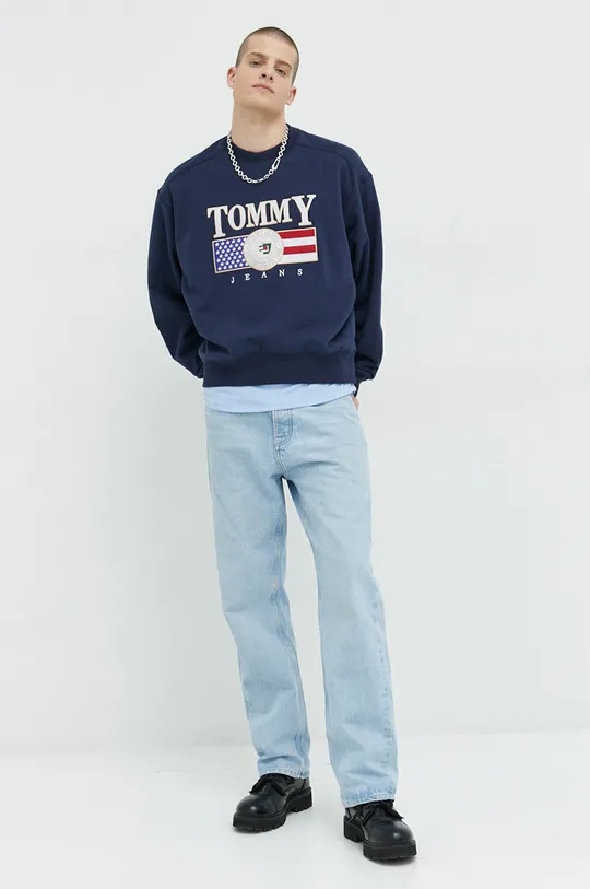 Bombažen pulover Tommy Jeans mornarsko modra