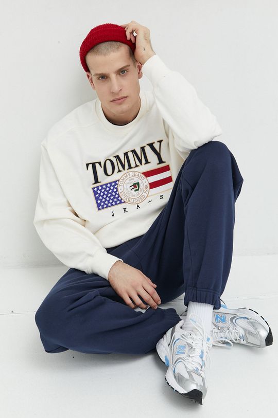 Tommy Jeans bluza bawełniana kremowy