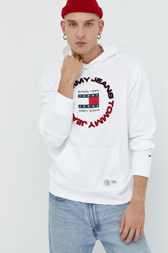 Bombažen pulover Tommy Jeans bela