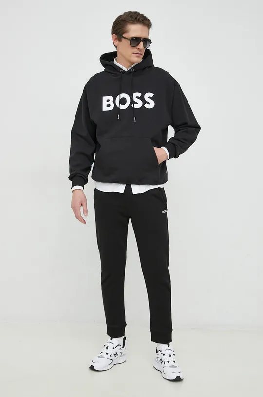 Bombažen pulover BOSS črna