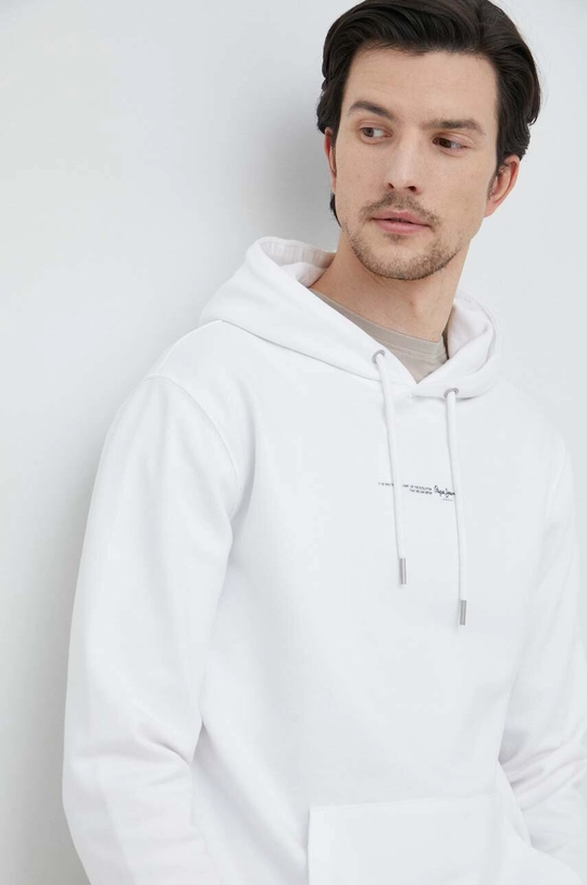 λευκό Βαμβακερή μπλούζα Pepe Jeans David Hoodie Ανδρικά