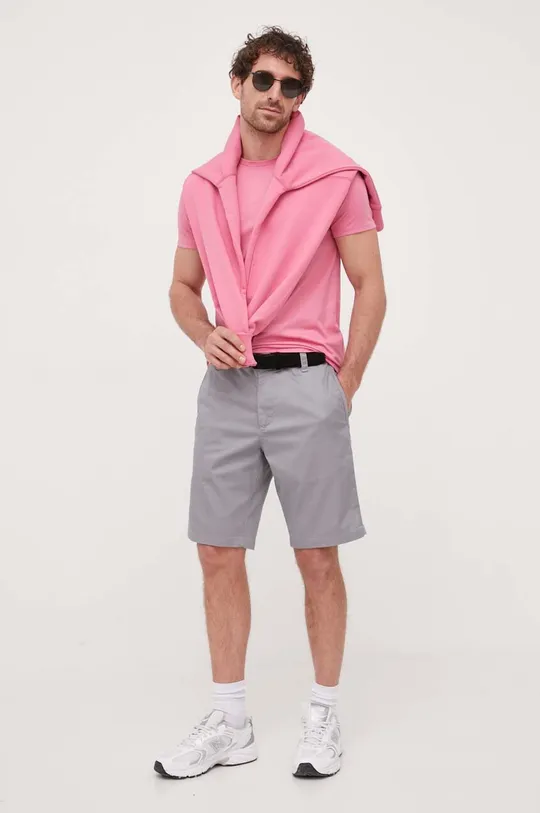 Βαμβακερή μπλούζα Lacoste ροζ