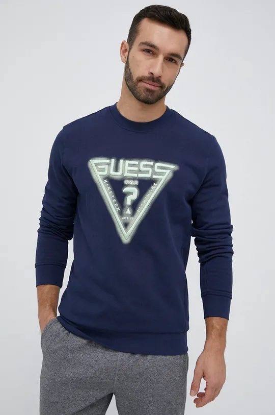 mornarsko modra Bombažen pulover Guess Moški