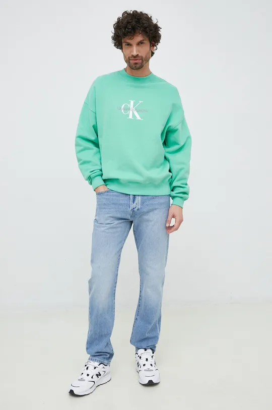 Βαμβακερή μπλούζα Calvin Klein Jeans τιρκουάζ