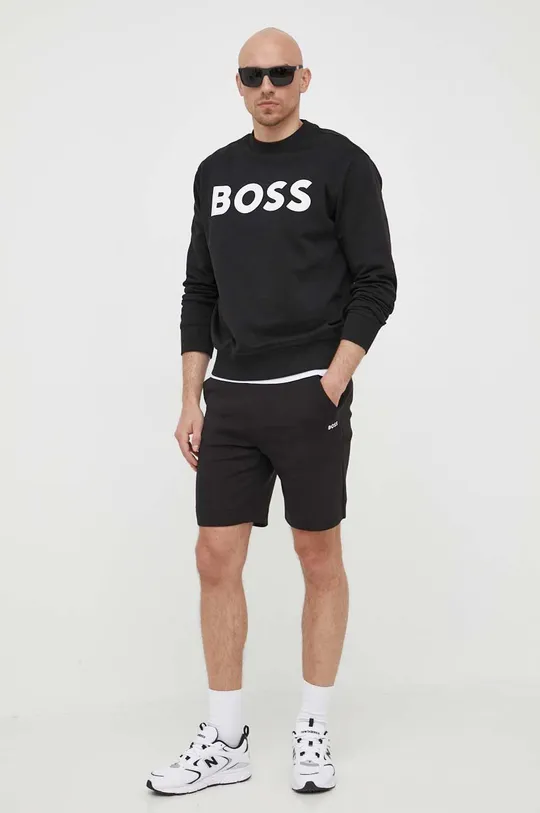 Bombažen pulover BOSS BOSS ORANGE črna