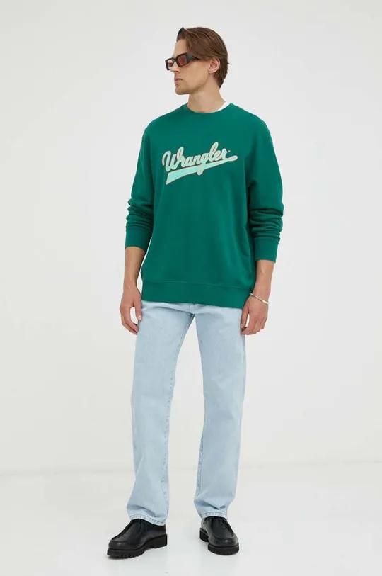 Bombažen pulover Wrangler zelena